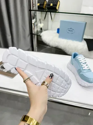 Prada Blue White Patent Leather Upper Chunky Ridged Sole Lifestyle Sneakers 2