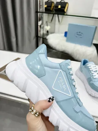 Prada Blue White Patent Leather Upper Chunky Ridged Sole Lifestyle Sneakers 3