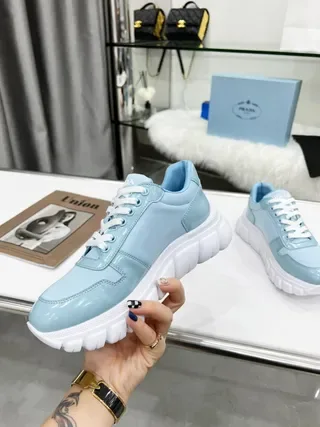 Prada Blue White Patent Leather Upper Chunky Ridged Sole Lifestyle Sneakers 4