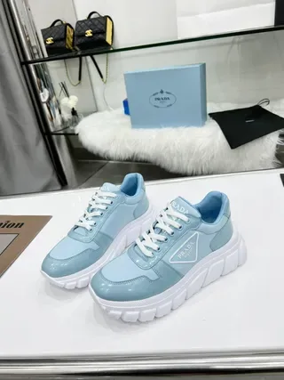 Prada Blue White Patent Leather Upper Chunky Ridged Sole Lifestyle Sneakers 5