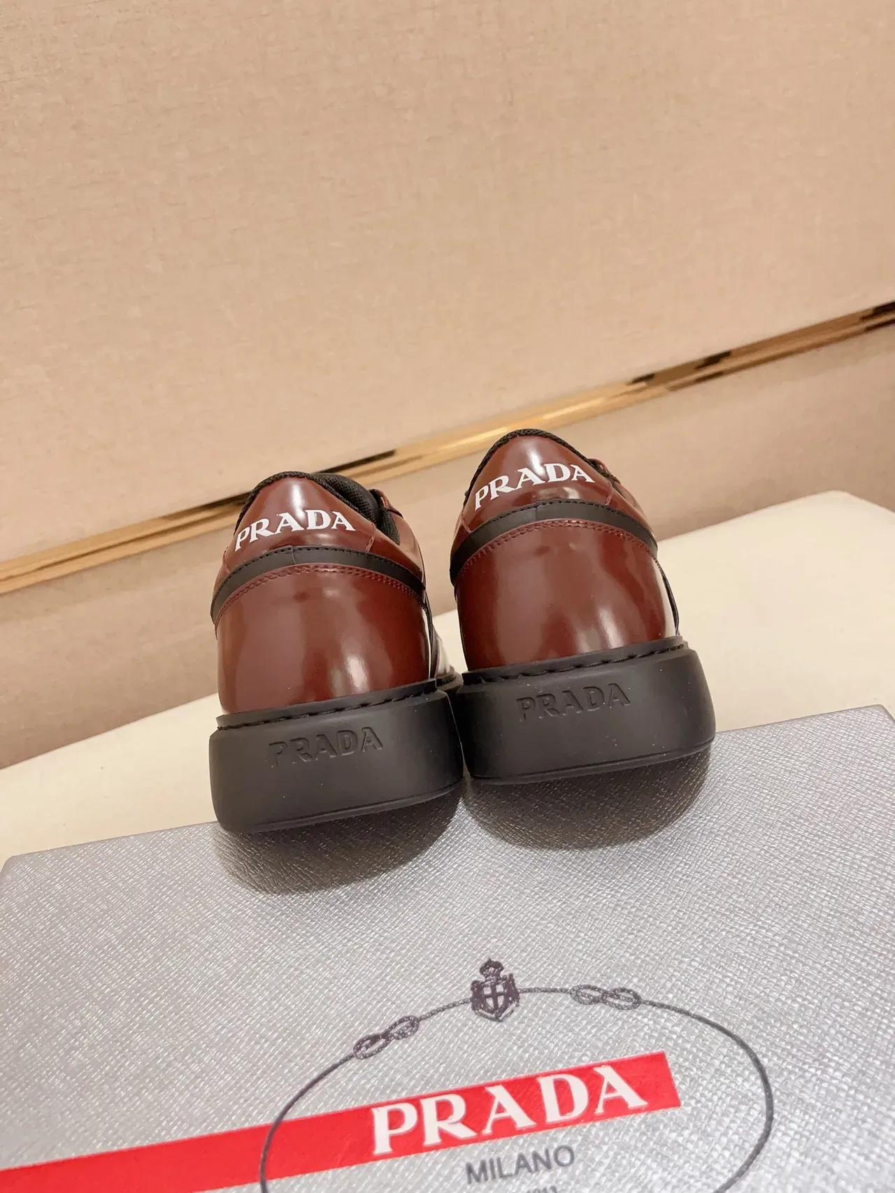 Prada Burgundy Black Two-Tone Leather Platform Sole Lifestyle Sneakers 3