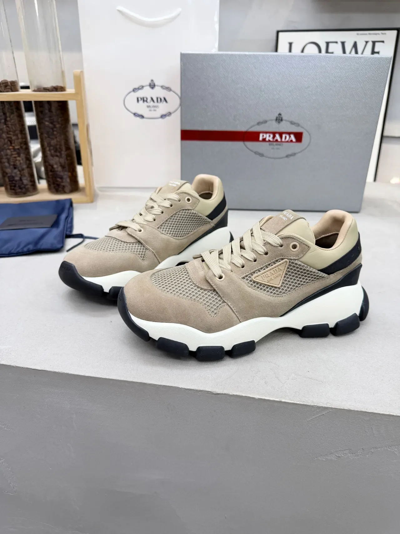 Prada Cloudbust Beige and Black Chunky Sneakers 2