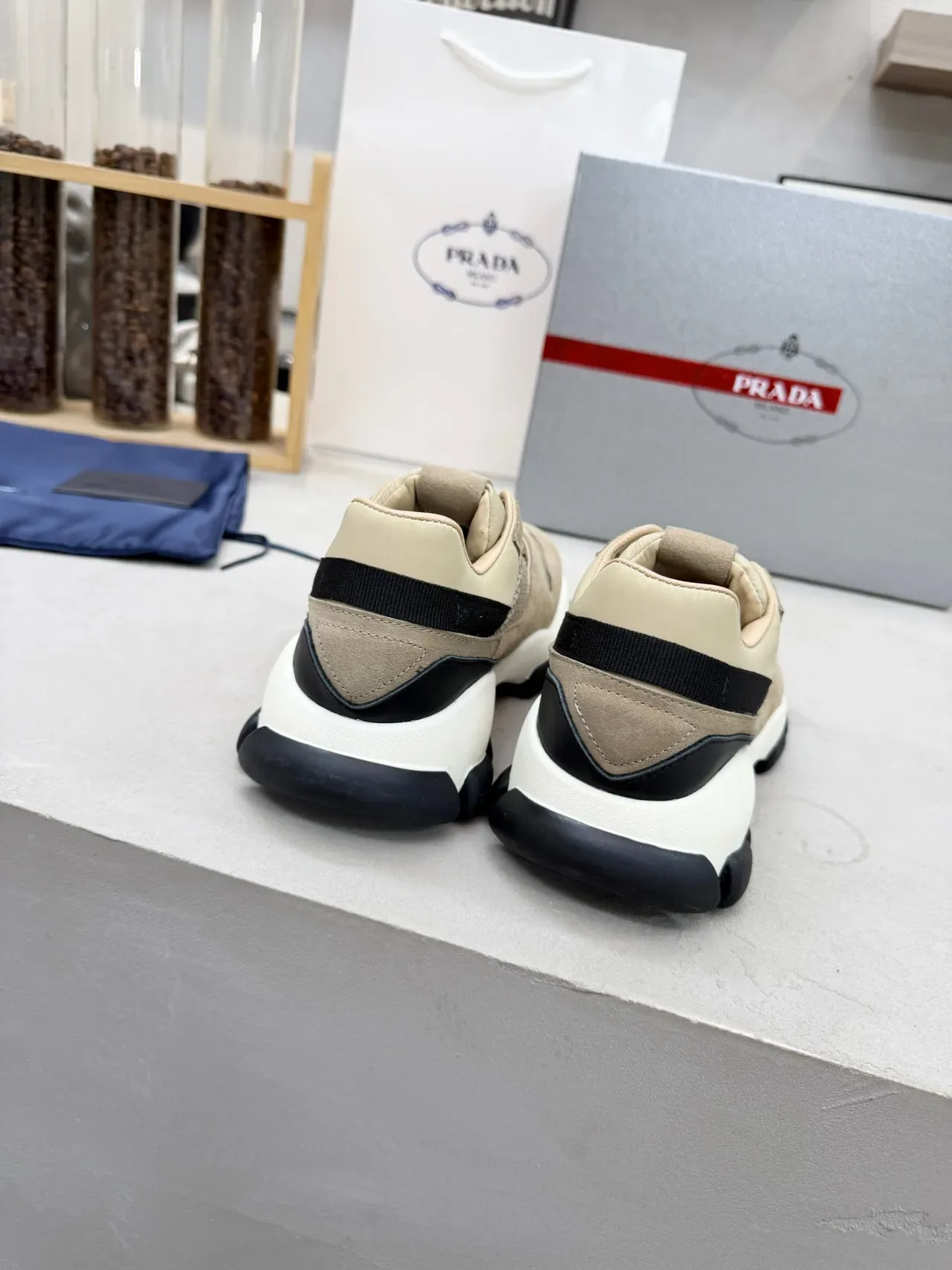 Prada Cloudbust Beige and Black Chunky Sneakers 3
