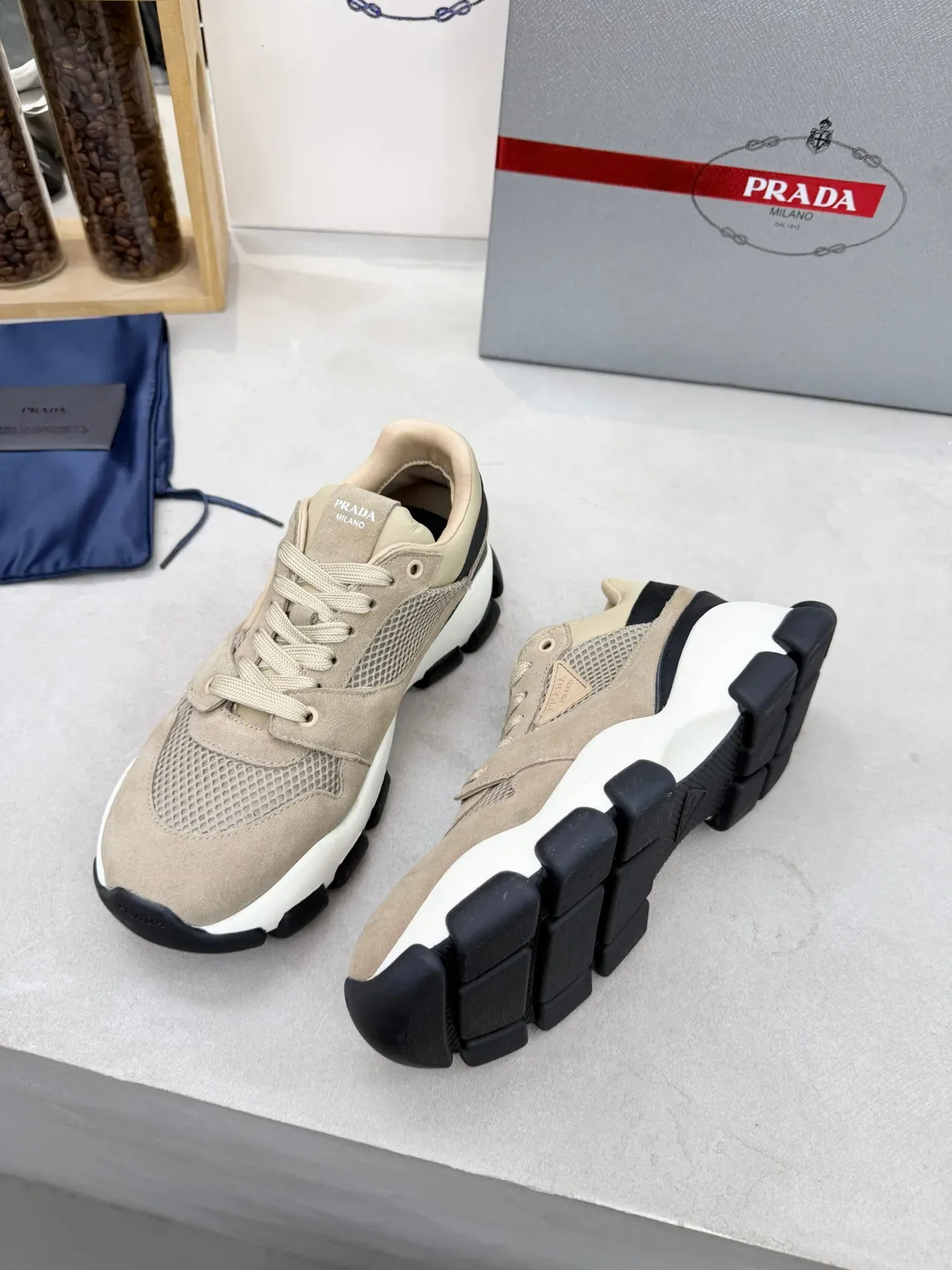 Prada Cloudbust Beige and Black Chunky Sneakers 5