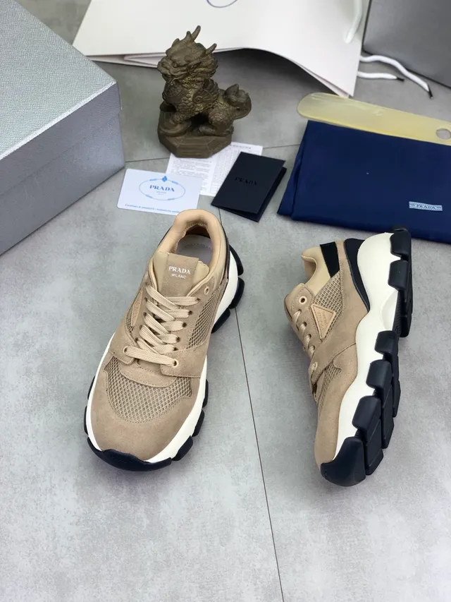 Prada Cloudbust Beige Suede and Mesh Lifestyle Sneakers 5