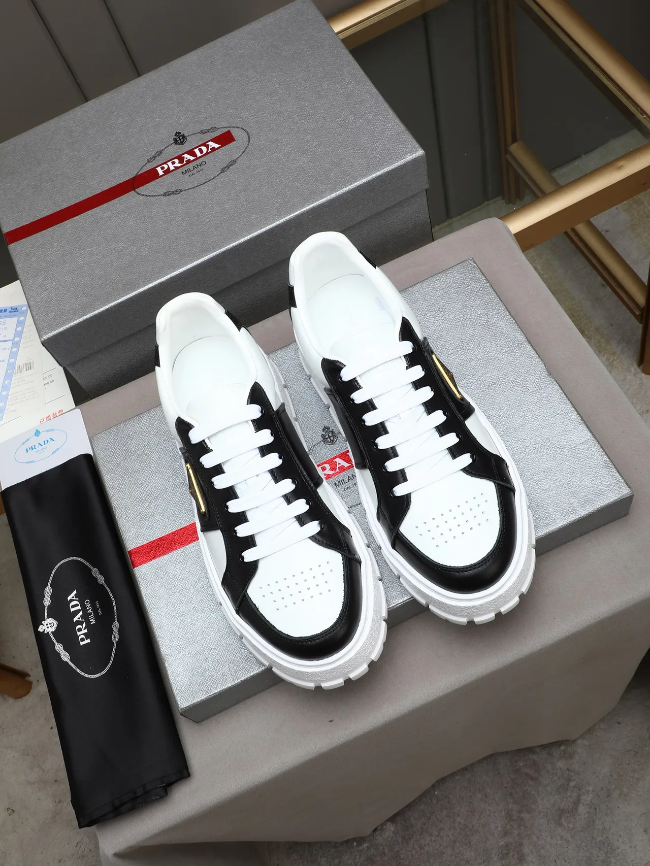 Prada Cloudbust Black and White Leather Chunky Sneakers 2