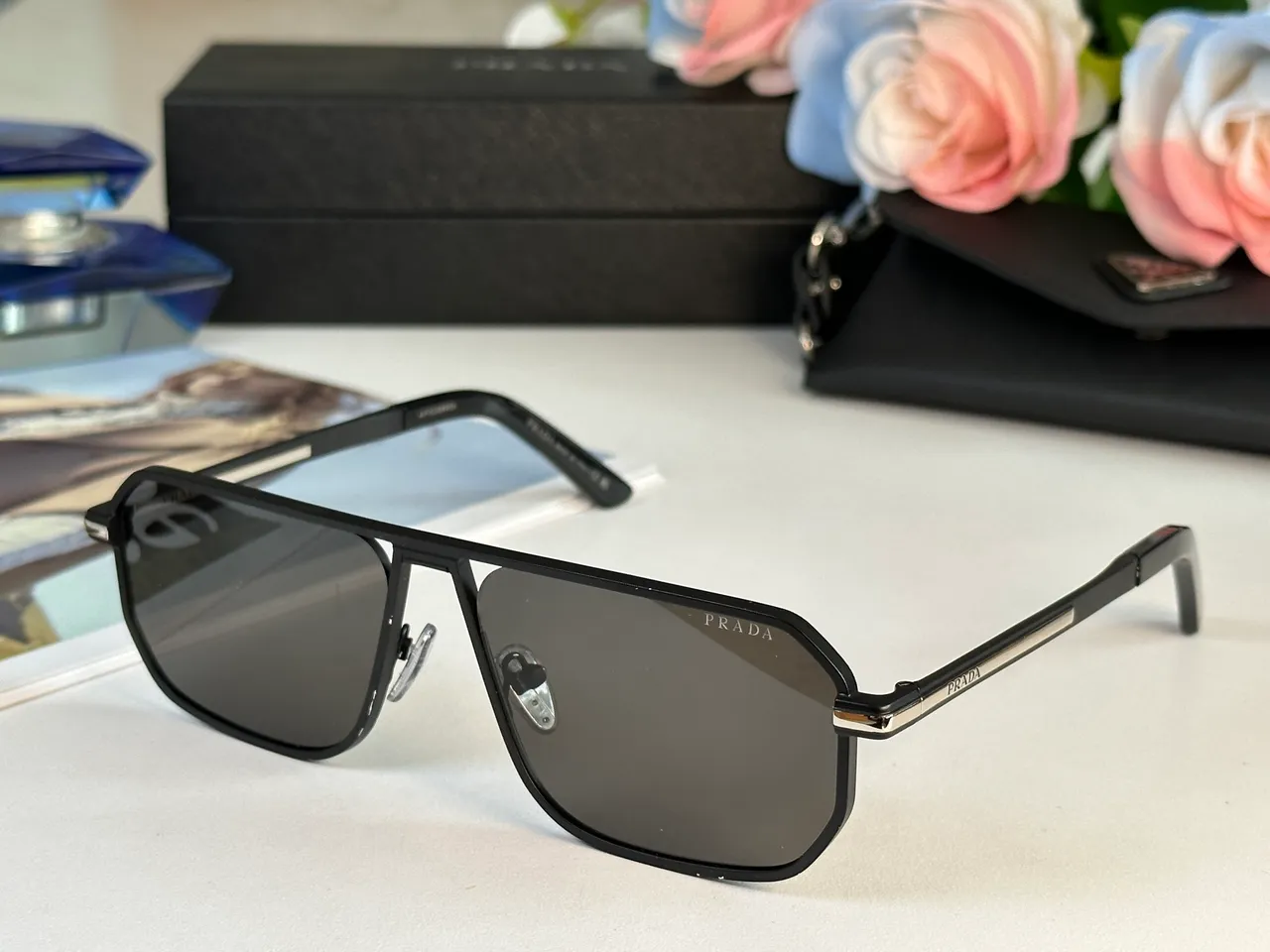 Prada Cloudbust Black Gold Shield-Style Aviator Double Bridge Sunglasses 4