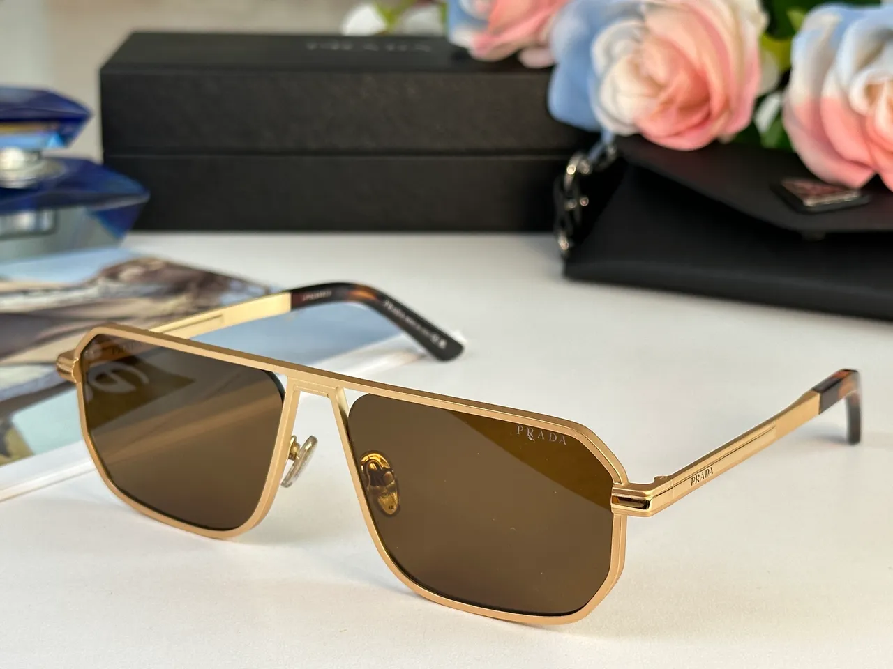 Prada Cloudbust Black Gold Shield-Style Aviator Double Bridge Sunglasses 5