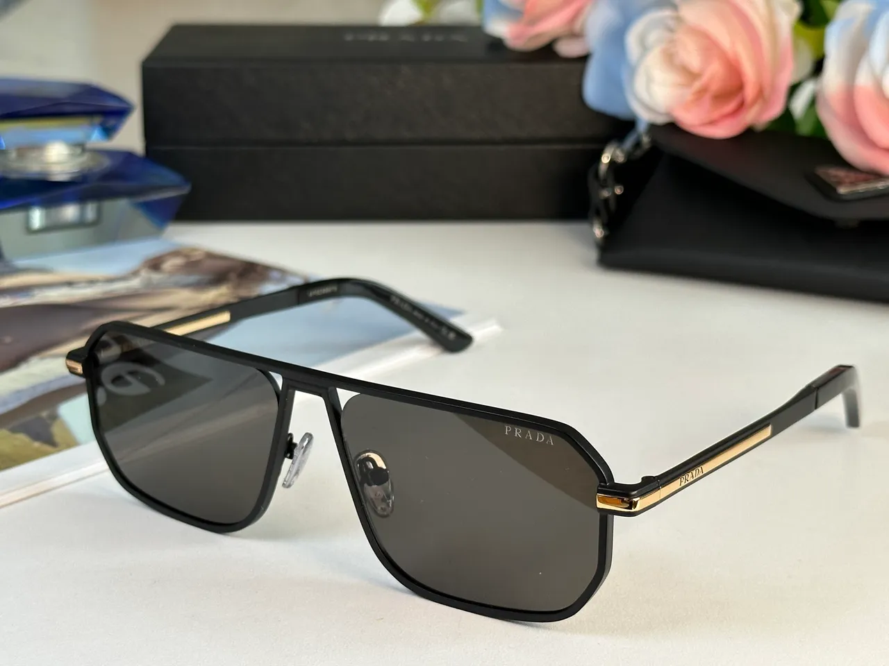 Prada Cloudbust Black Gold Shield-Style Aviator Double Bridge Sunglasses 9