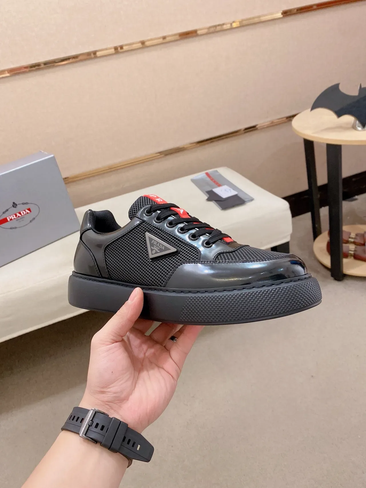 Prada Cloudbust Black Patent and Mesh Lifestyle Sneakers 5