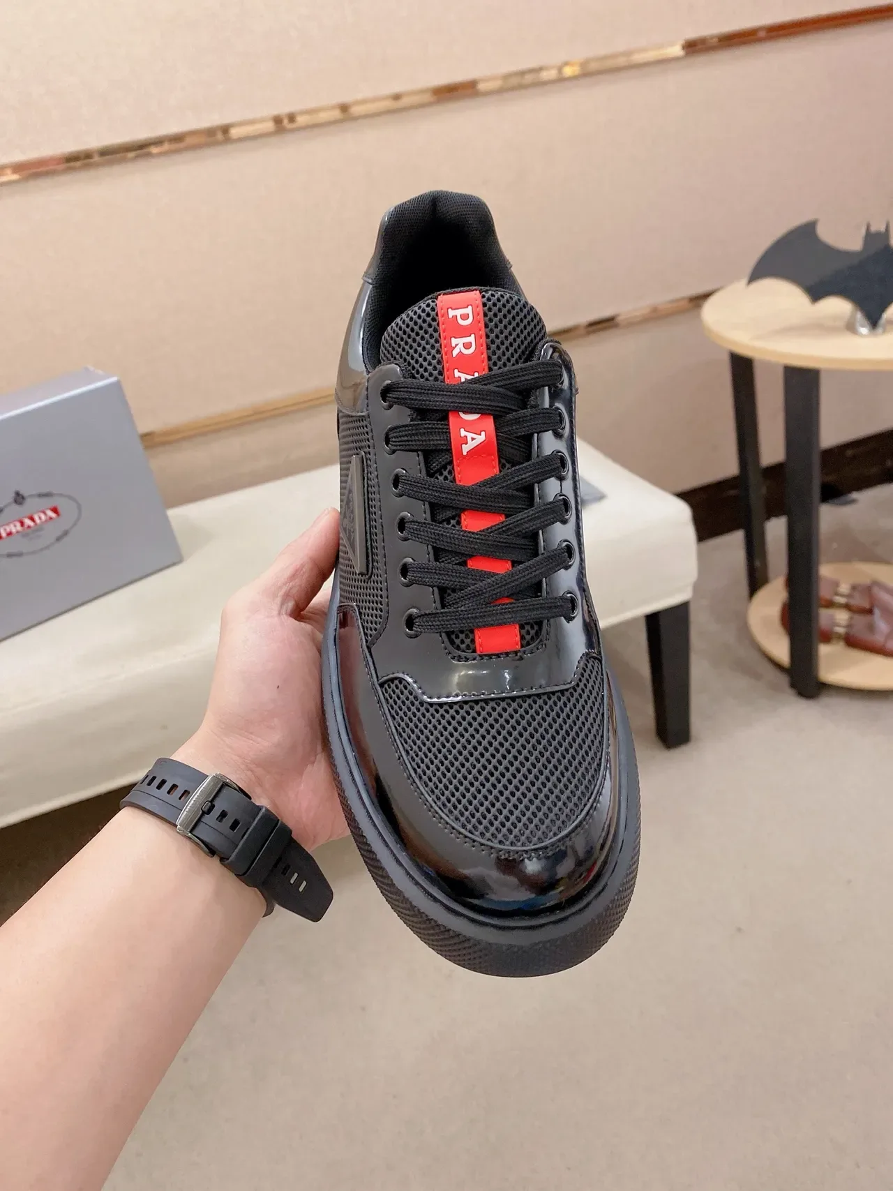 Prada Cloudbust Black Patent and Mesh Lifestyle Sneakers 6