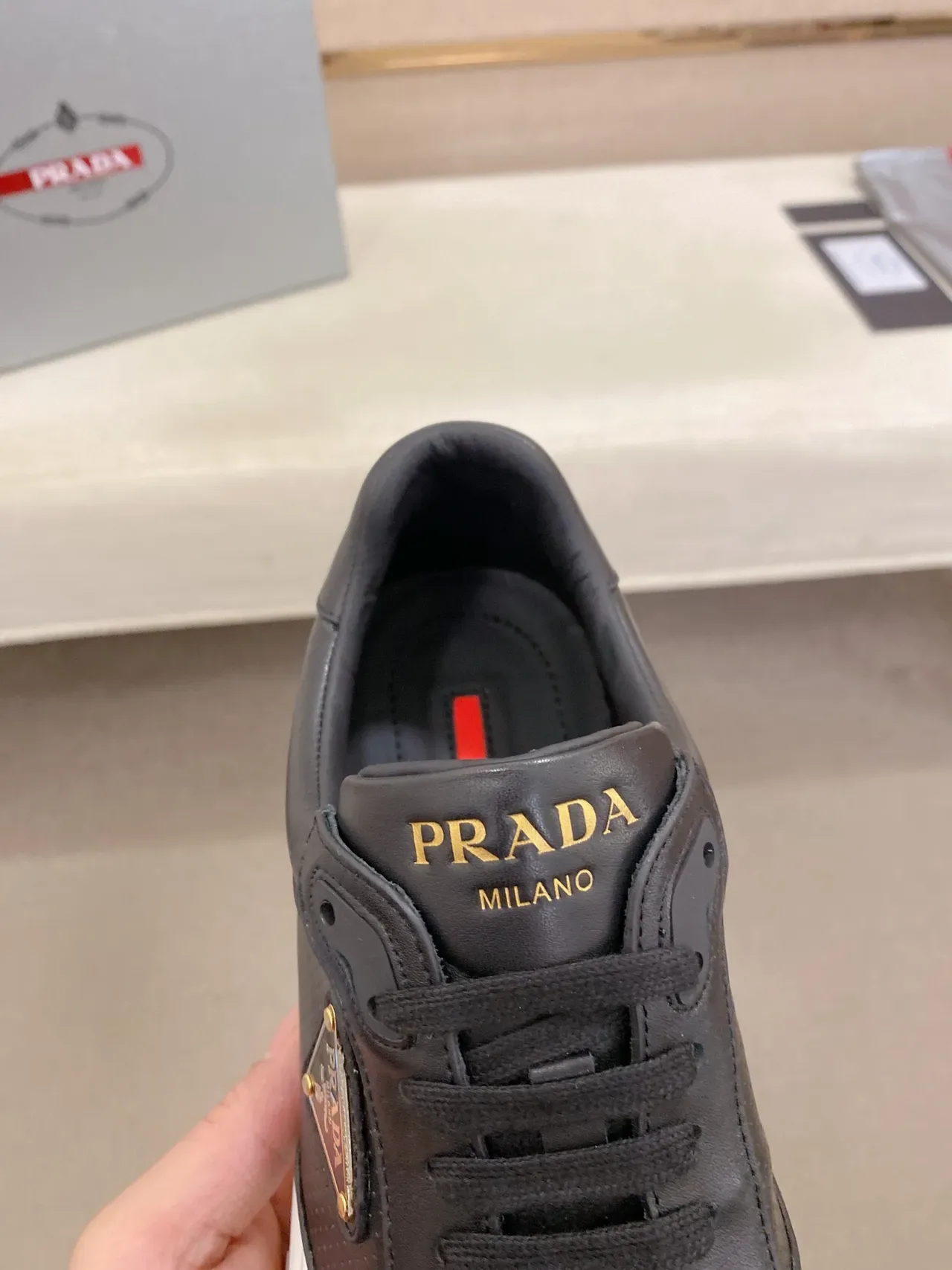 Prada Cloudbust Black White Leather And Perforated Upper Triangular Metal Logo Chunky Sneakers 4