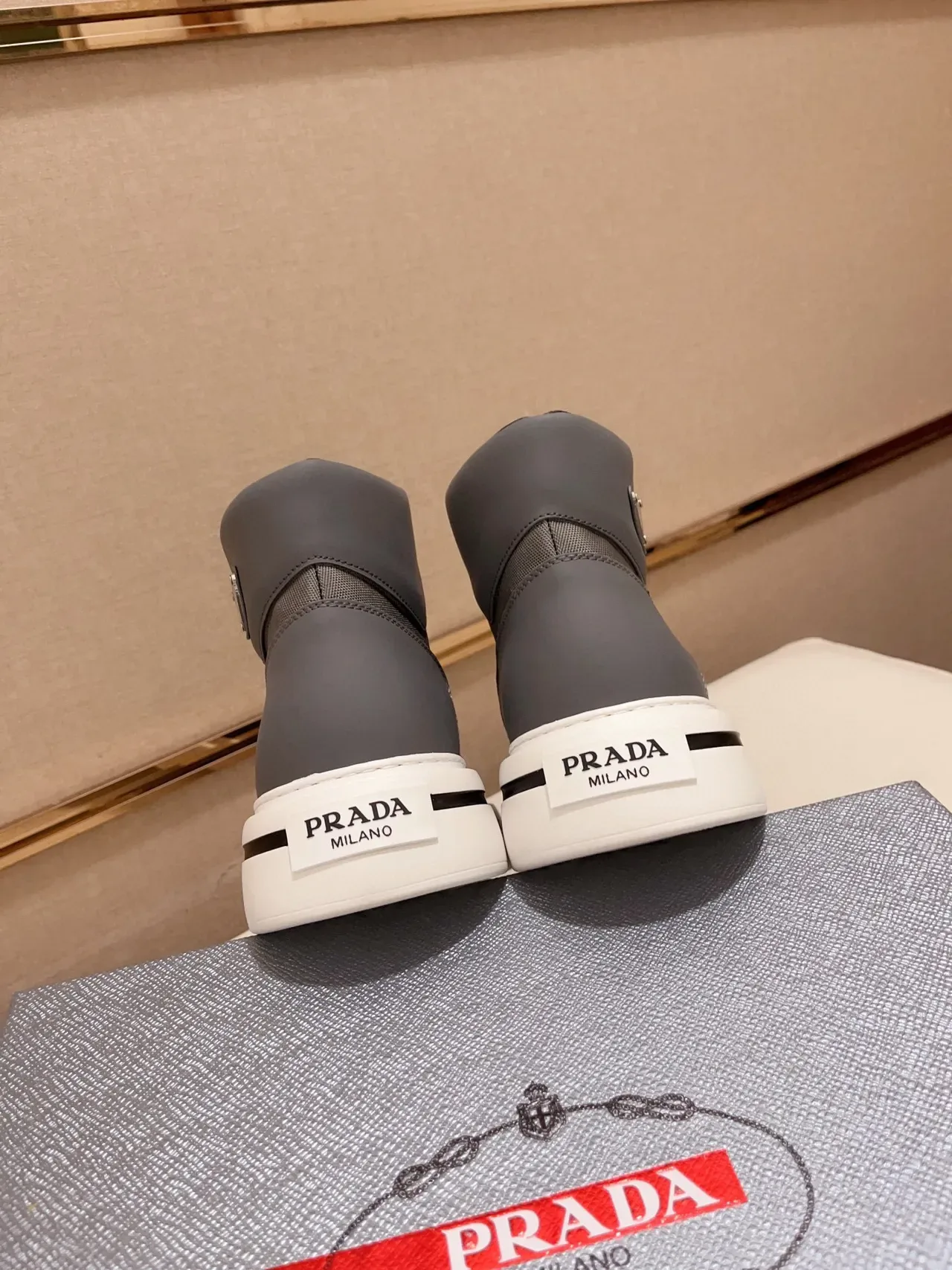 Prada Cloudbust Gray Leather-Textile Platform Lifestyle Sneakers 3