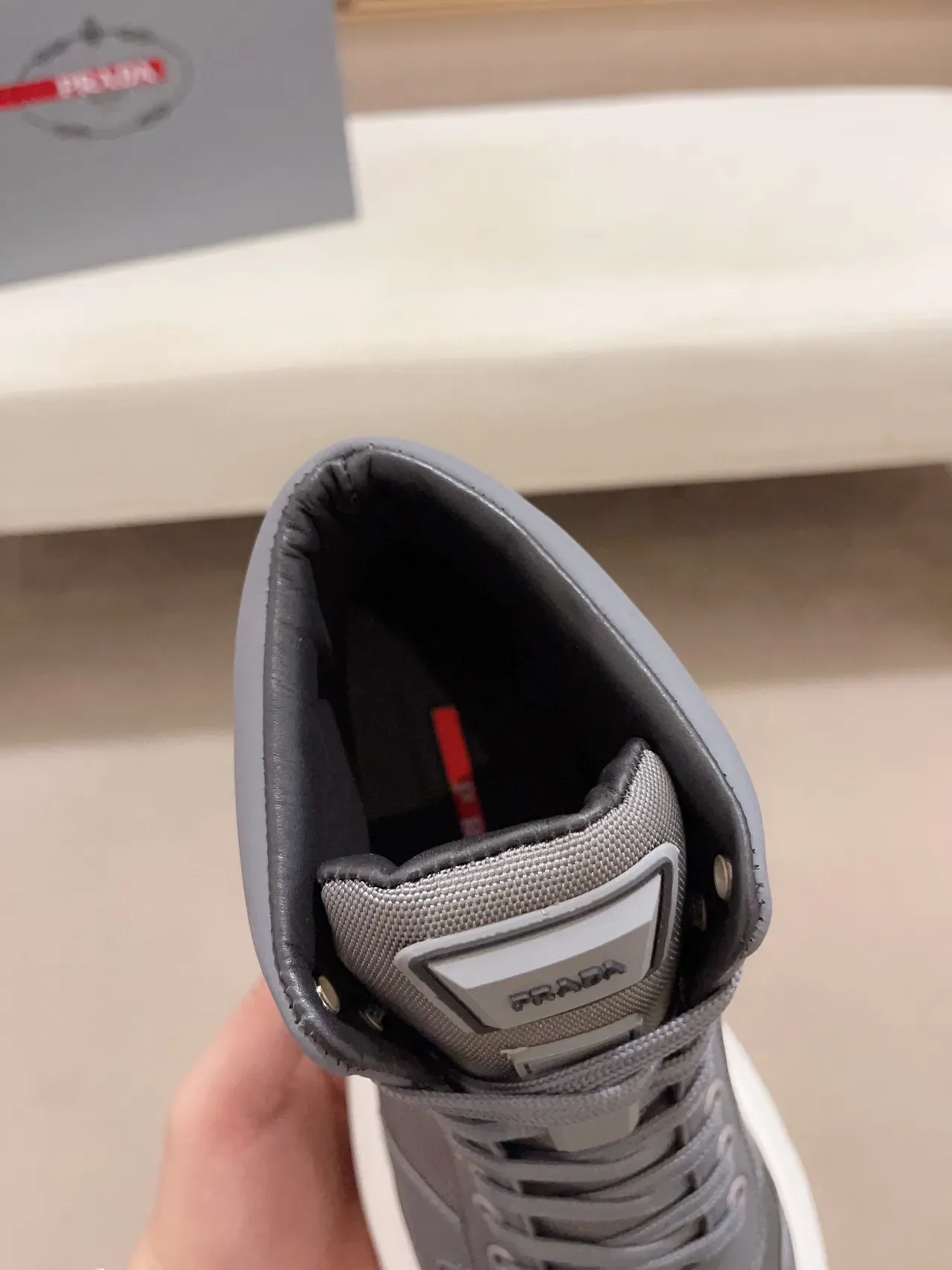 Prada Cloudbust Gray Leather-Textile Platform Lifestyle Sneakers 5