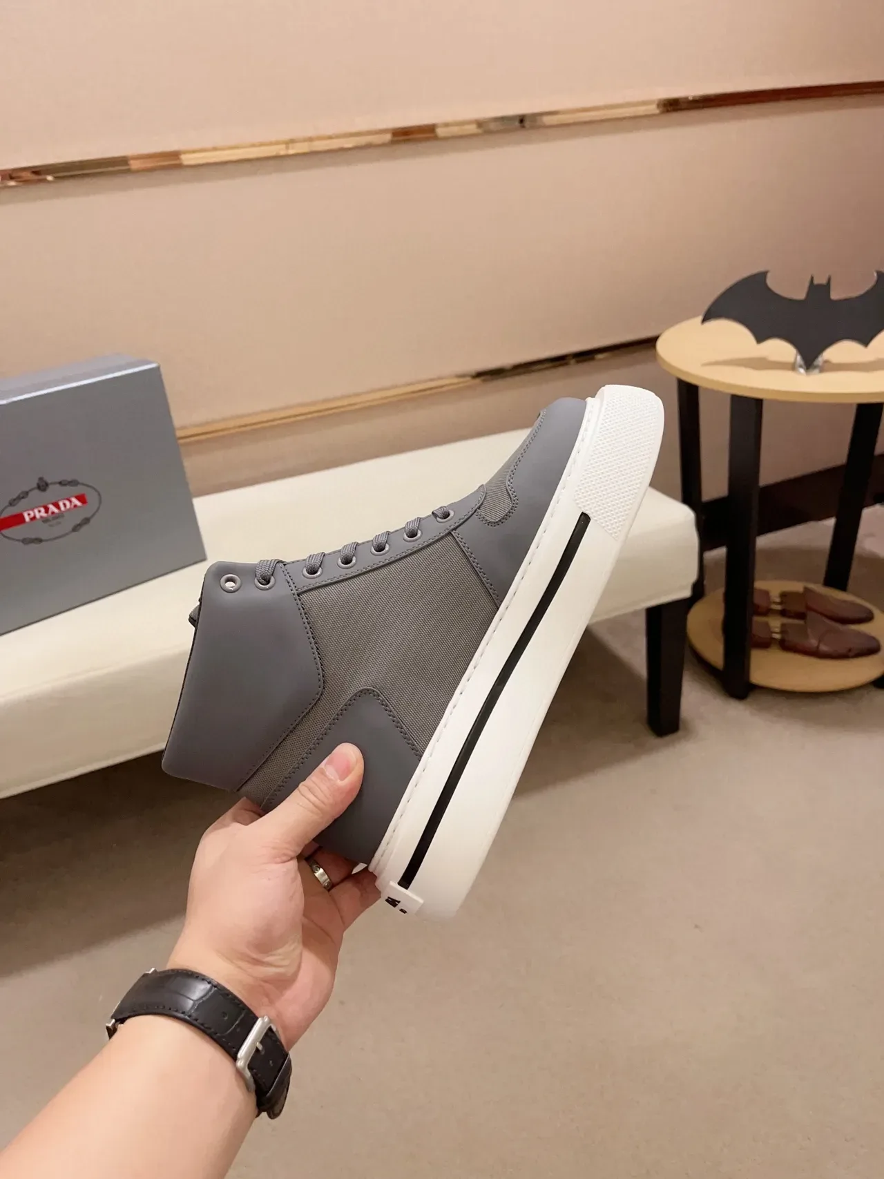 Prada Cloudbust Gray Leather-Textile Platform Lifestyle Sneakers 6