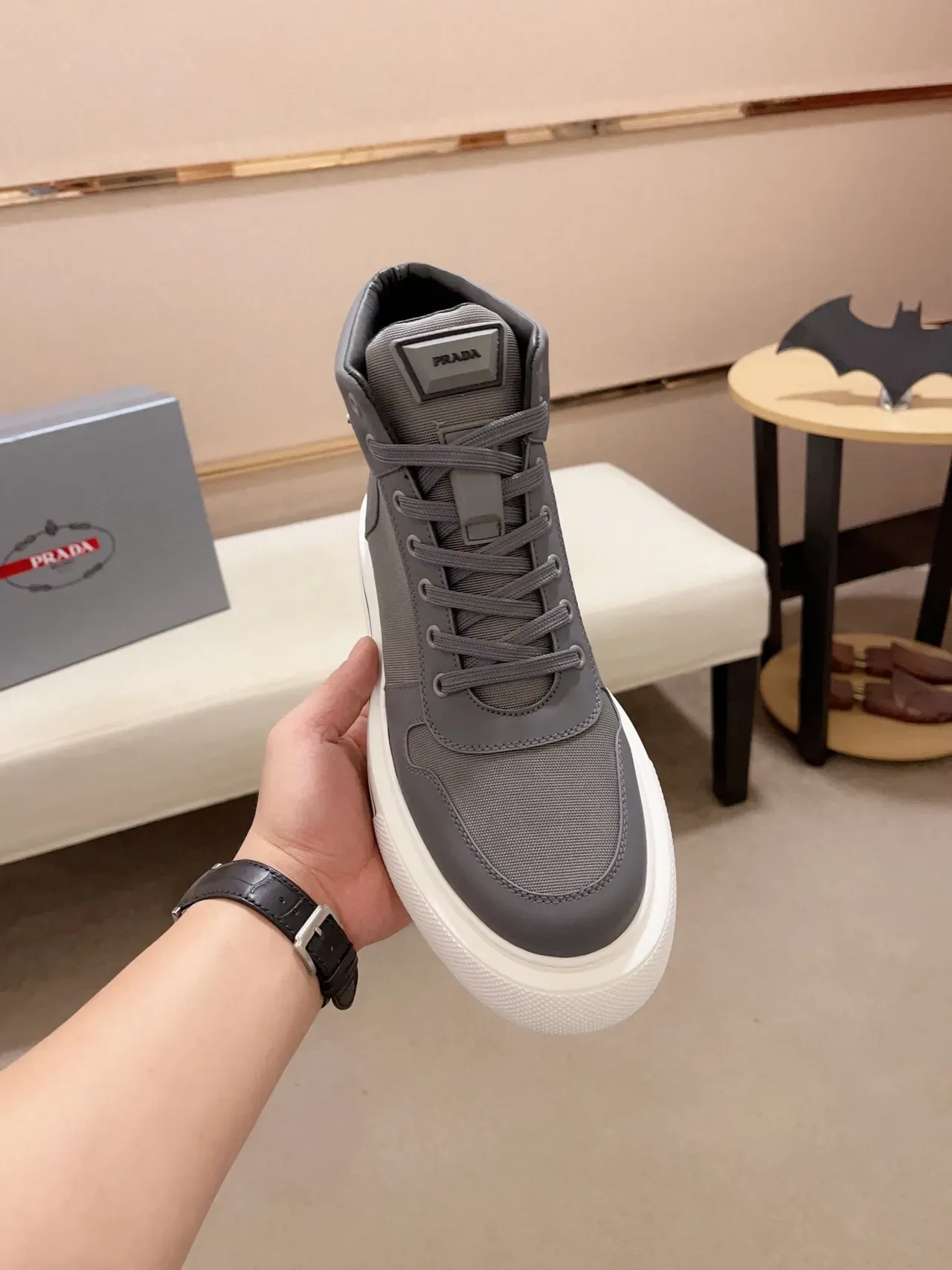 Prada Cloudbust Gray Leather-Textile Platform Lifestyle Sneakers 7