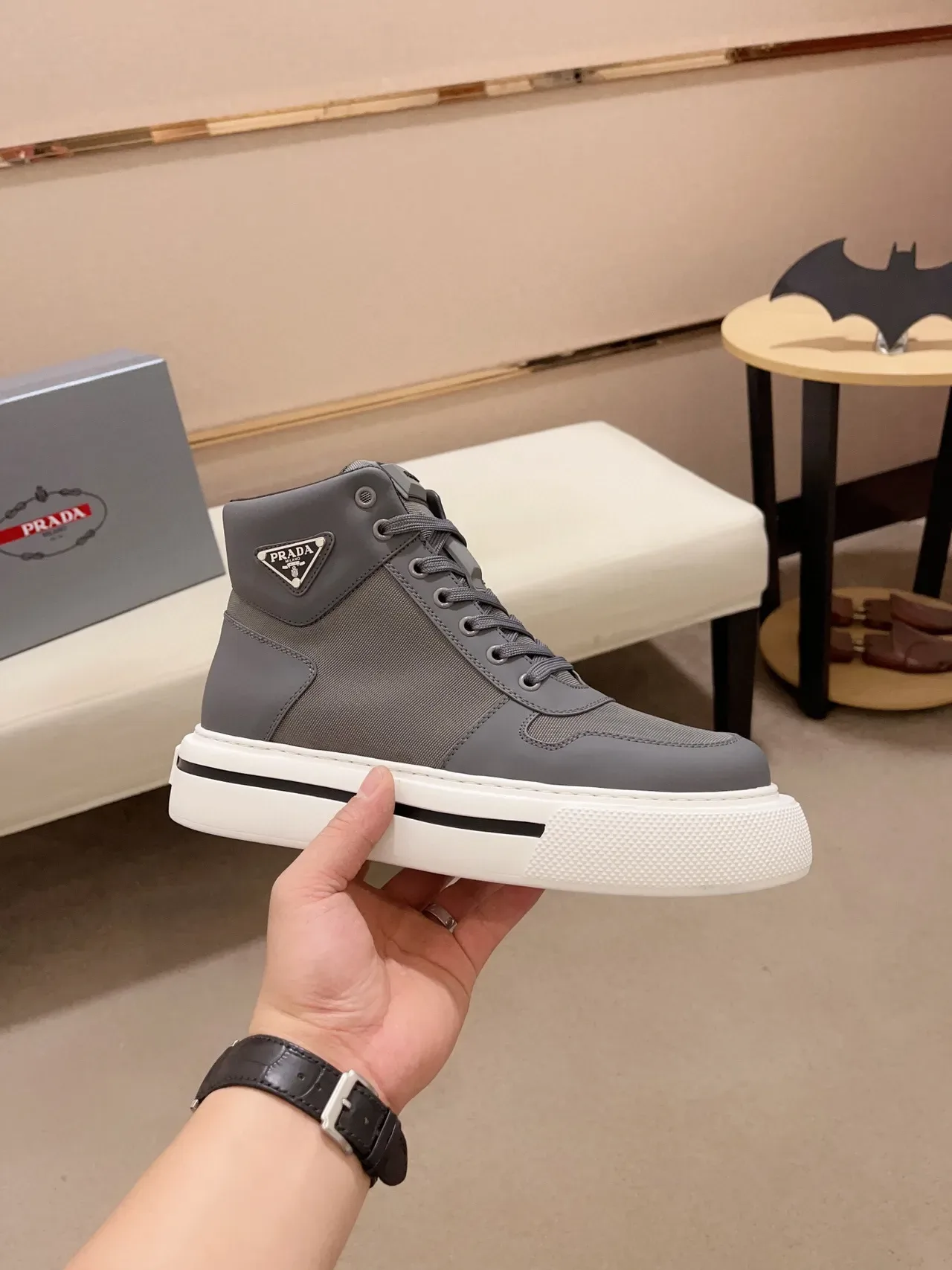 Prada Cloudbust Gray Leather-Textile Platform Lifestyle Sneakers 8