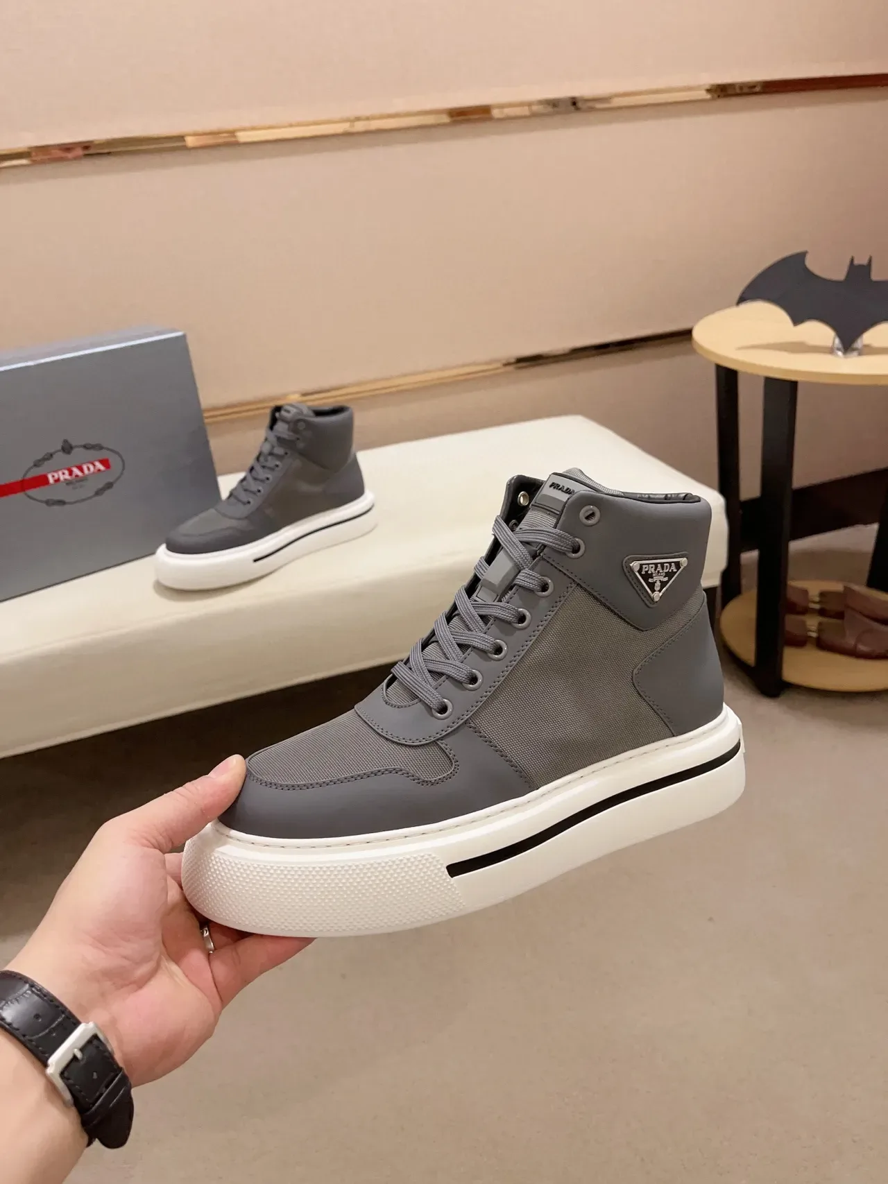 Prada Cloudbust Gray Leather-Textile Platform Lifestyle Sneakers 9