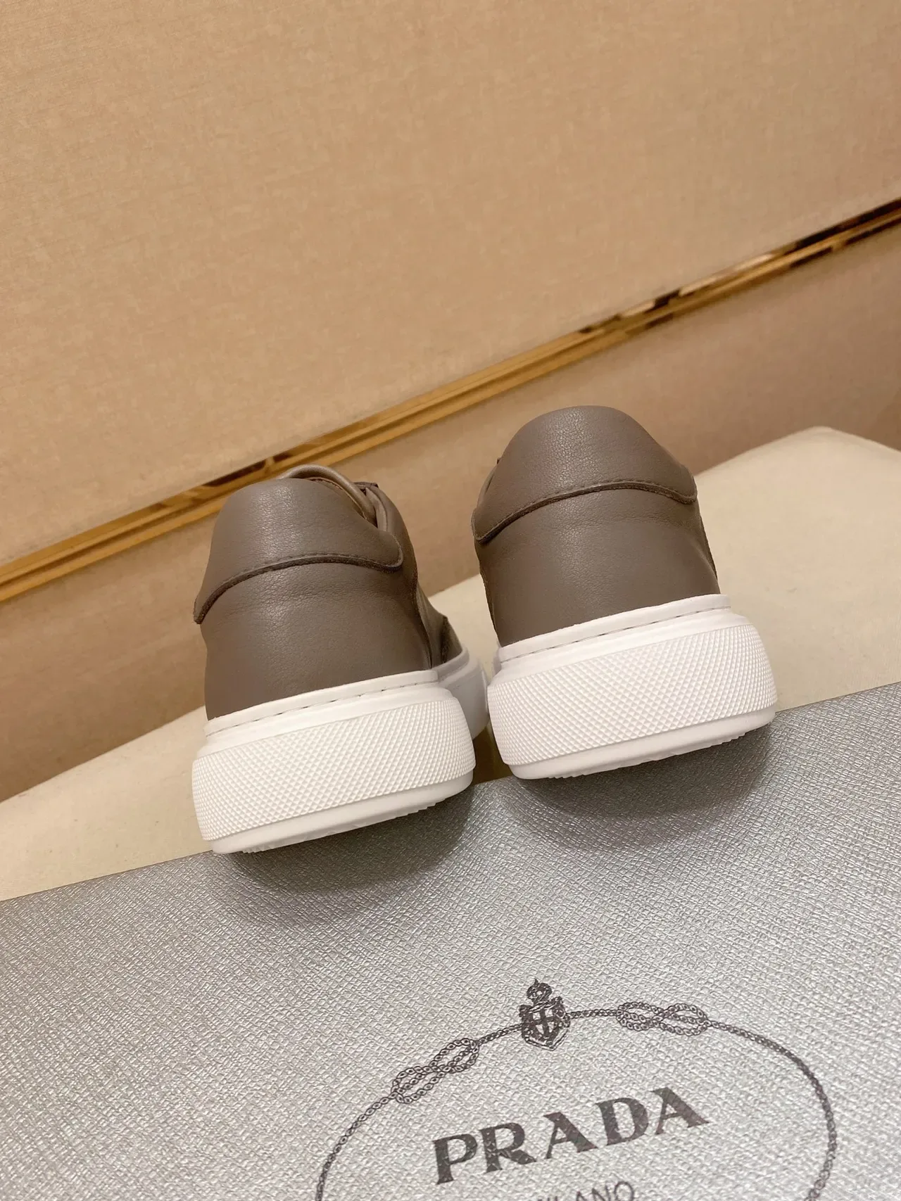 Prada Cloudbust Gray Red Leather Upper Triangular Metal Logo Plaque Lifestyle Sneakers 3