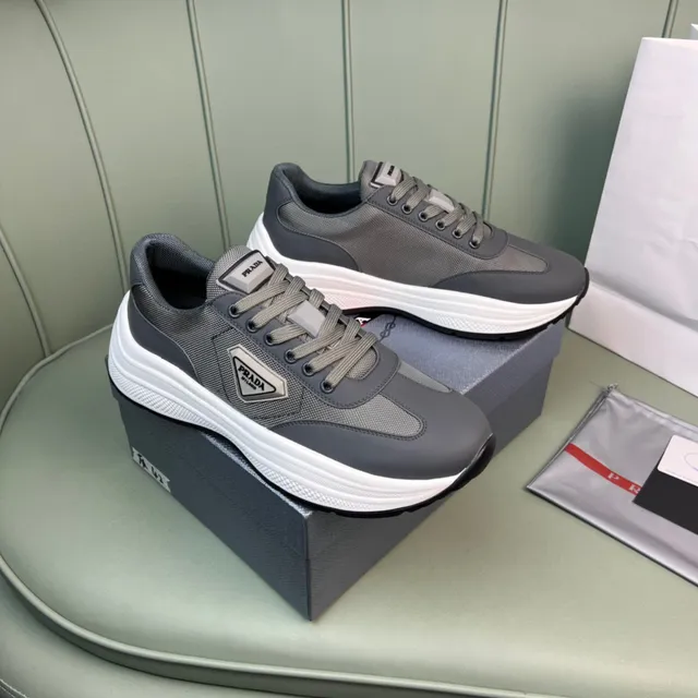 Prada Cloudbust Gray White Chunky Platform Sole Mixed-Material Upper Lifestyle Sneakers 8