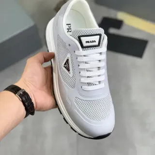 Prada Cloudbust Gray White Mesh-Paneled Structured Midsole Lifestyle Sneakers