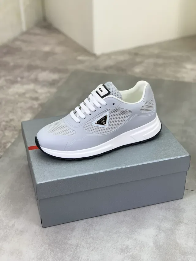 Prada Cloudbust Gray White Mesh-Paneled Structured Midsole Lifestyle Sneakers 4