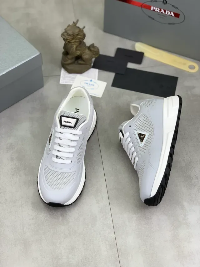 Prada Cloudbust Gray White Mesh-Paneled Structured Midsole Lifestyle Sneakers 5