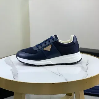 Prada Cloudbust Navy White Mesh And Leather Upper Gold-Tone Triangular Logo Lifestyle Sneakers