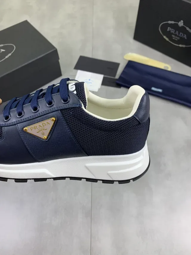Prada Cloudbust Navy White Mesh And Leather Upper Gold-Tone Triangular Logo Lifestyle Sneakers 4