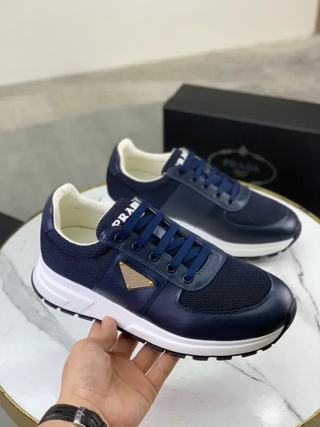Prada Cloudbust Navy White Mesh And Leather Upper Gold-Tone Triangular Logo Lifestyle Sneakers 5