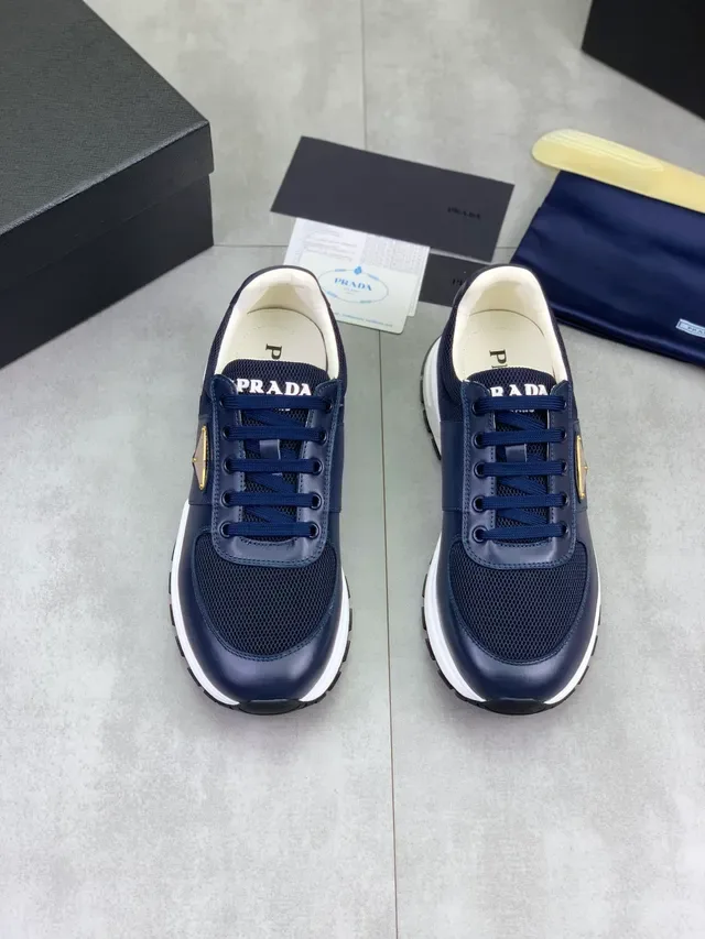 Prada Cloudbust Navy White Mesh And Leather Upper Gold-Tone Triangular Logo Lifestyle Sneakers 6
