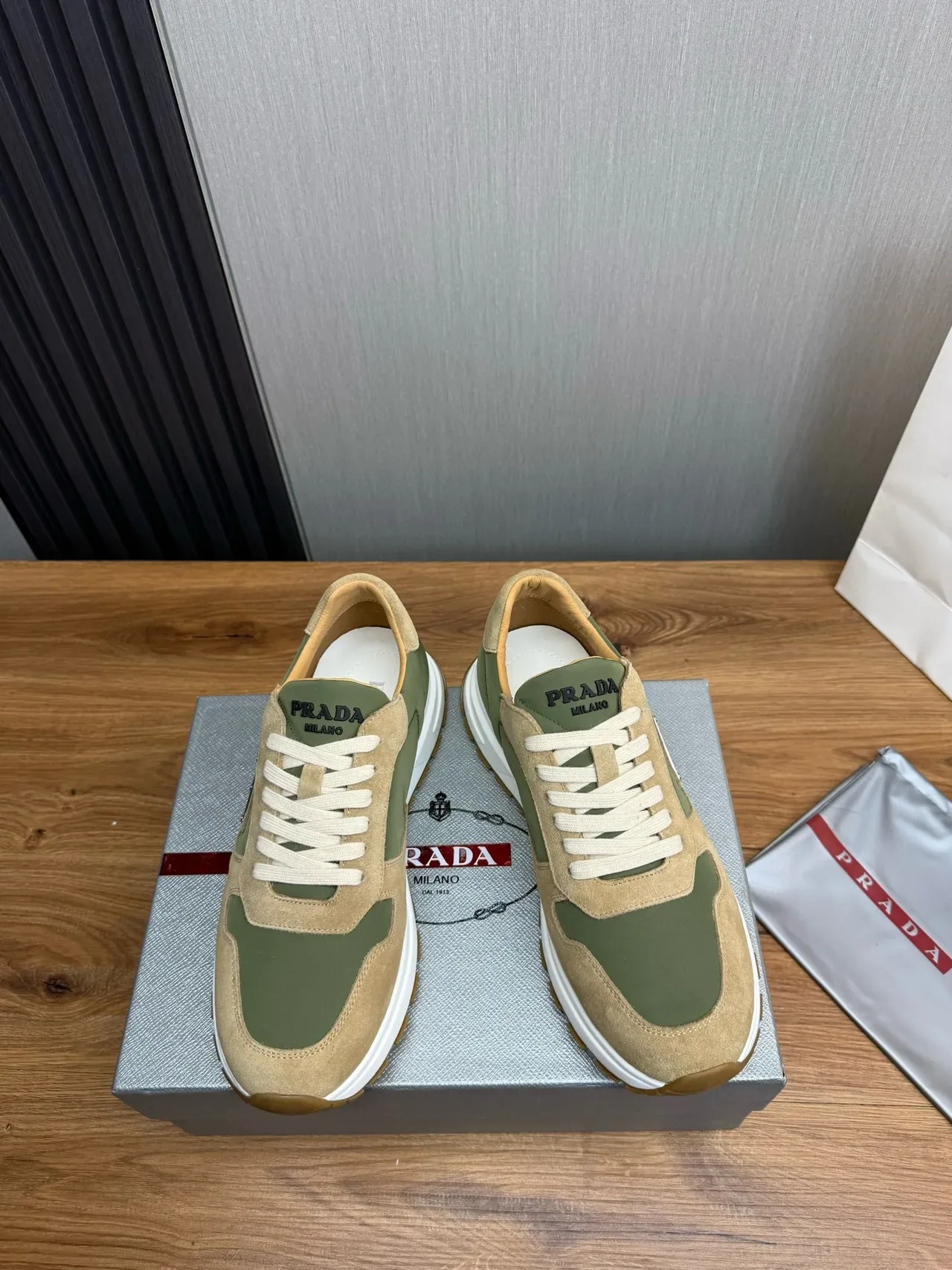 Prada Cloudbust Olive Green and Beige Lifestyle Sneakers 2
