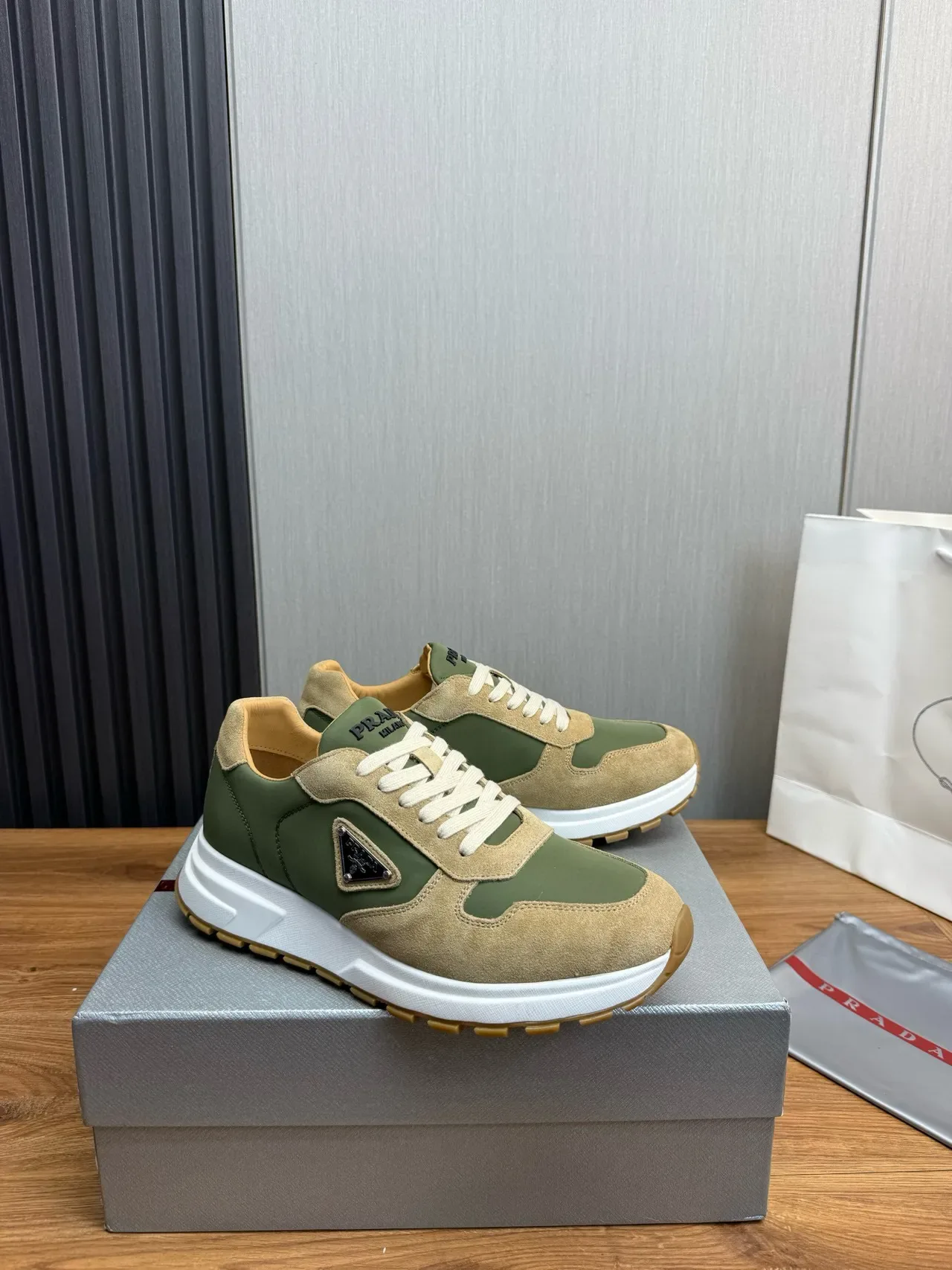 Prada Cloudbust Olive Green and Beige Lifestyle Sneakers 3