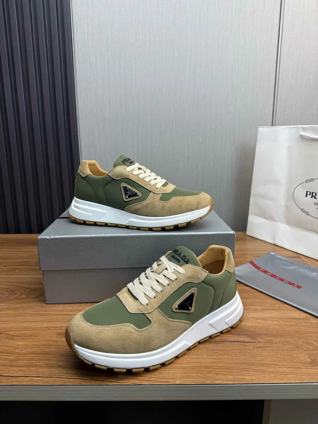 Prada Cloudbust Olive Green and Beige Lifestyle Sneakers 4
