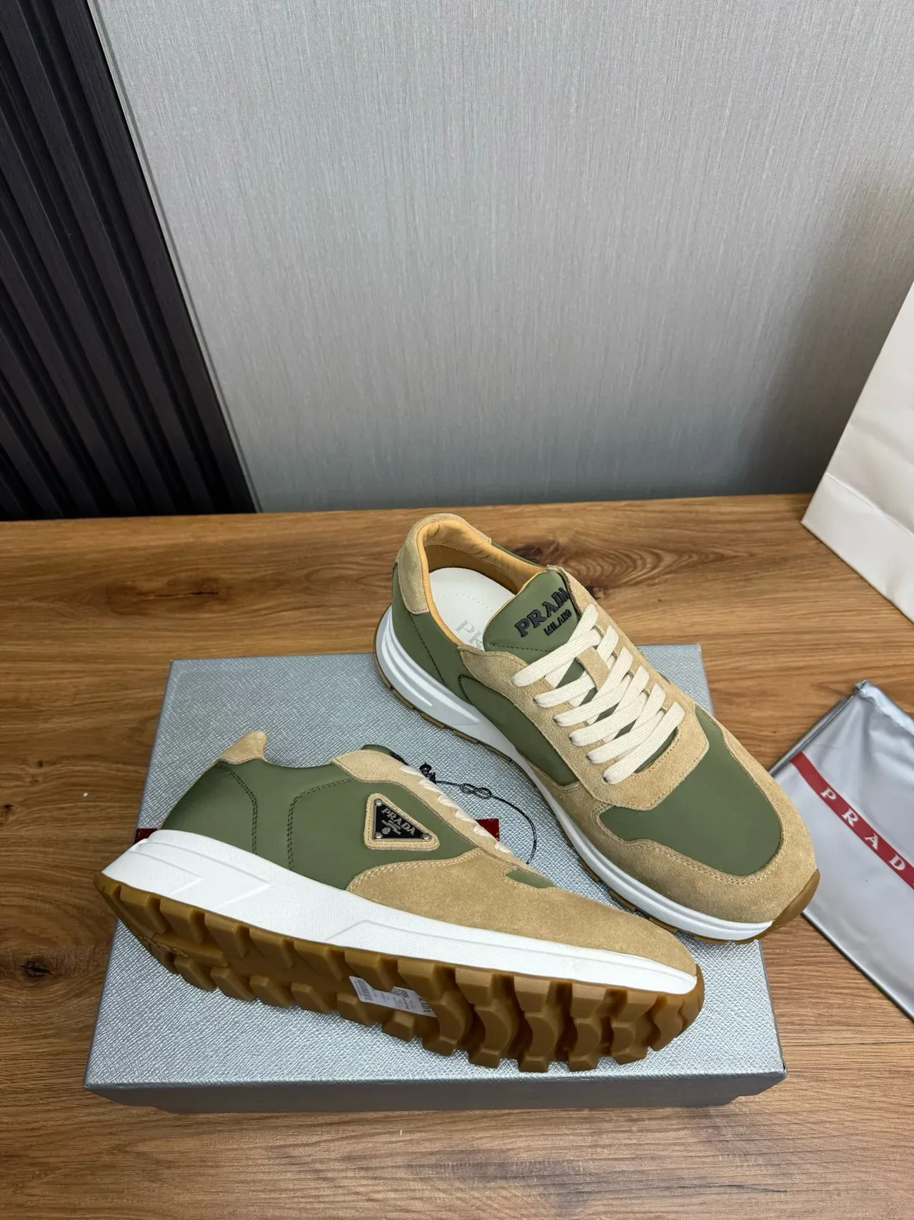 Prada Cloudbust Olive Green and Beige Lifestyle Sneakers 6