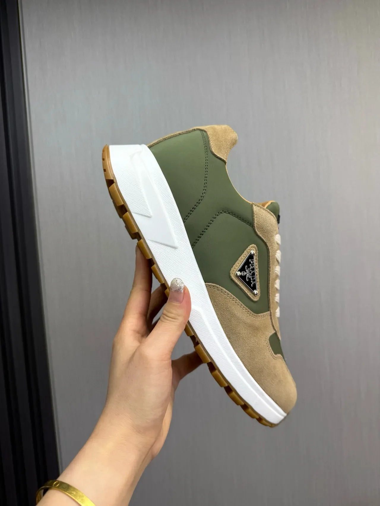 Prada Cloudbust Olive Green and Beige Lifestyle Sneakers 7