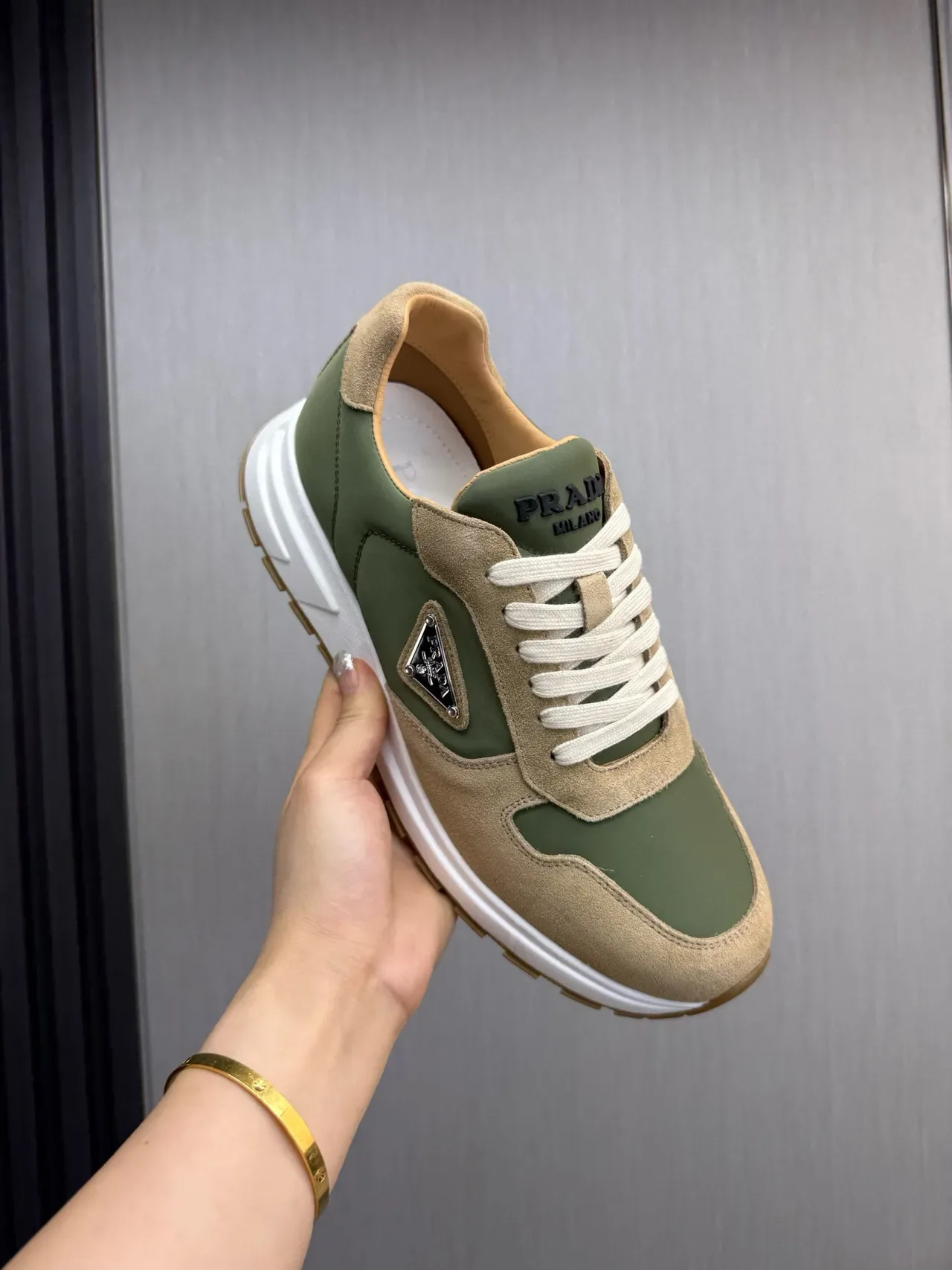 Prada Cloudbust Olive Green and Beige Lifestyle Sneakers 8