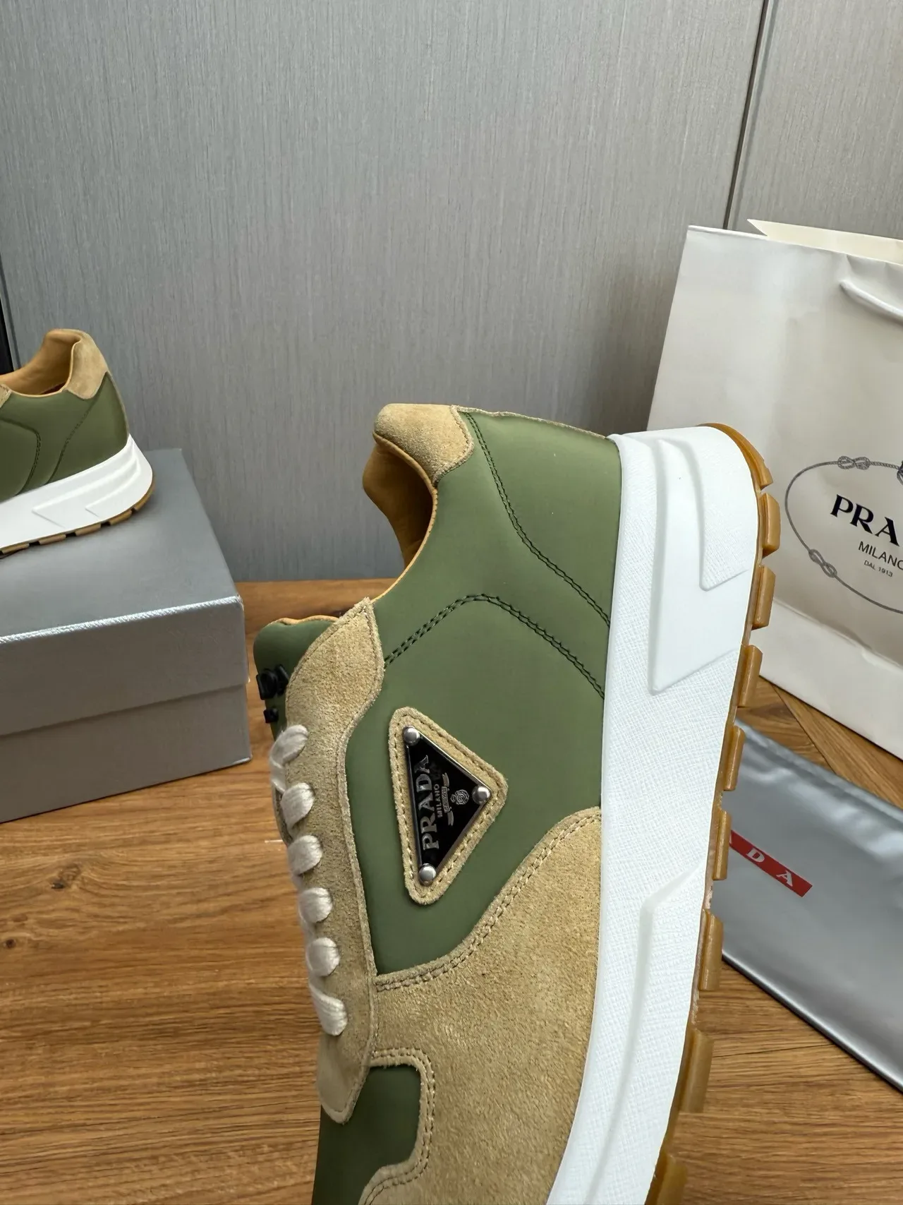 Prada Cloudbust Olive Green and Beige Lifestyle Sneakers 9