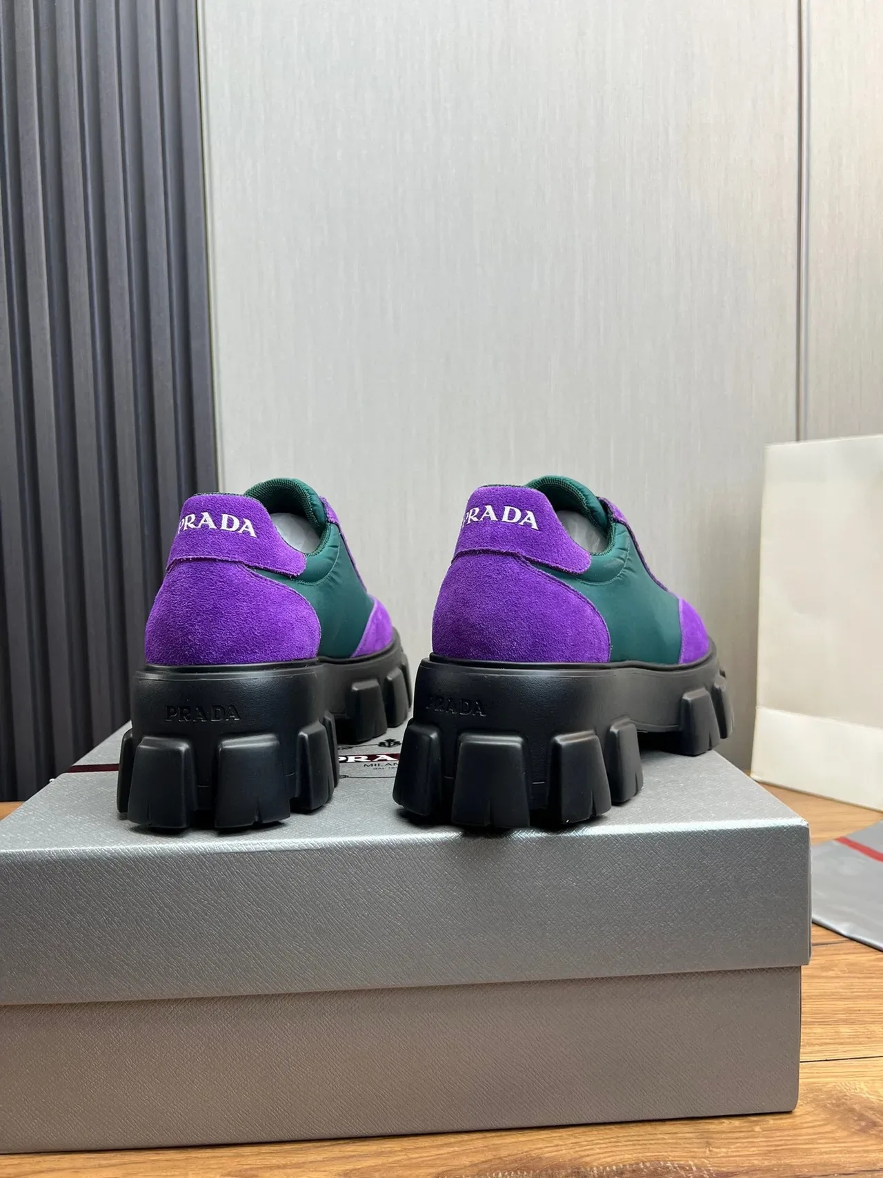 Prada Cloudbust Purple and Teal Suede Nylon Chunky Sneakers 4