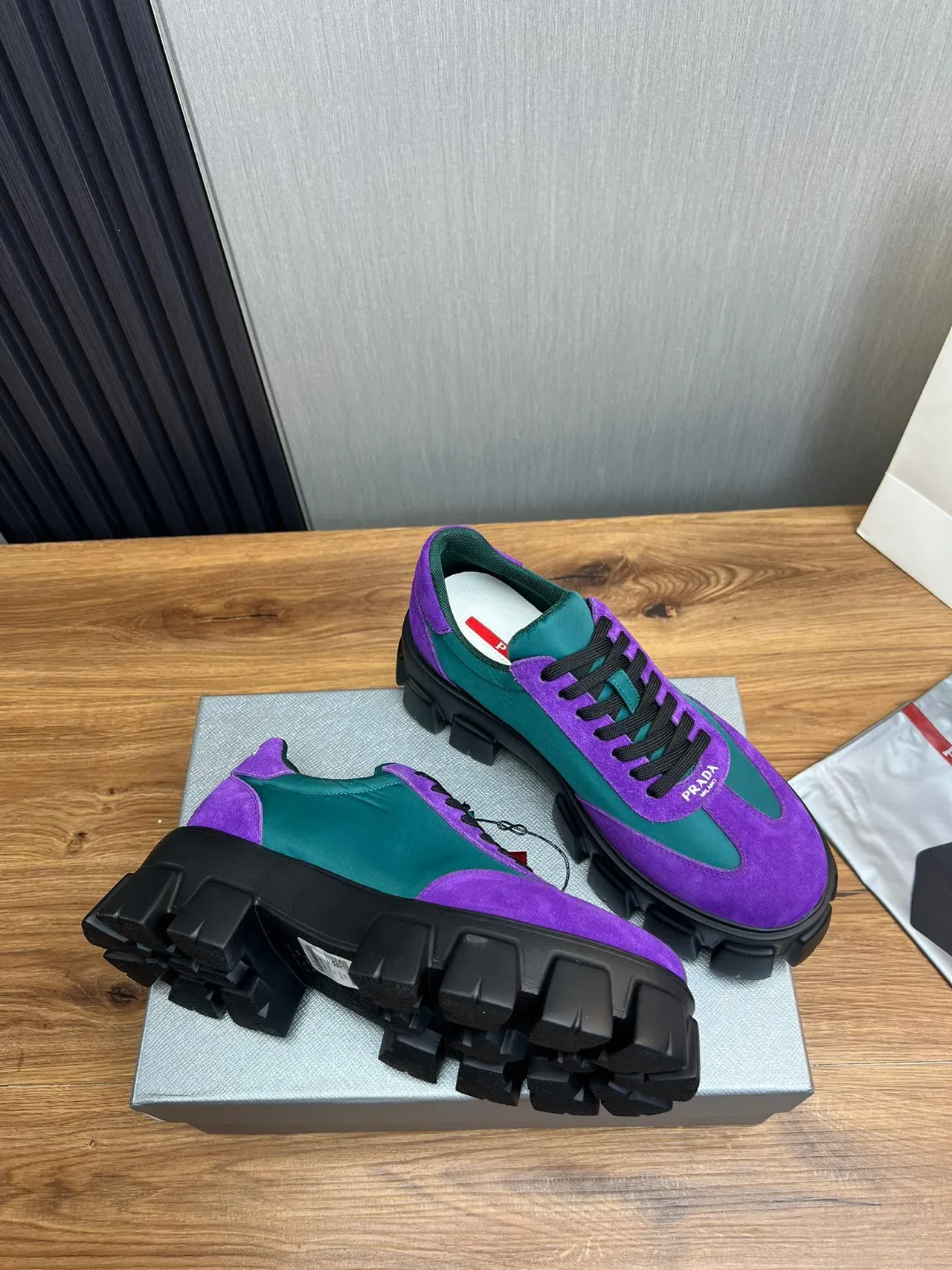 Prada Cloudbust Purple and Teal Suede Nylon Chunky Sneakers 5