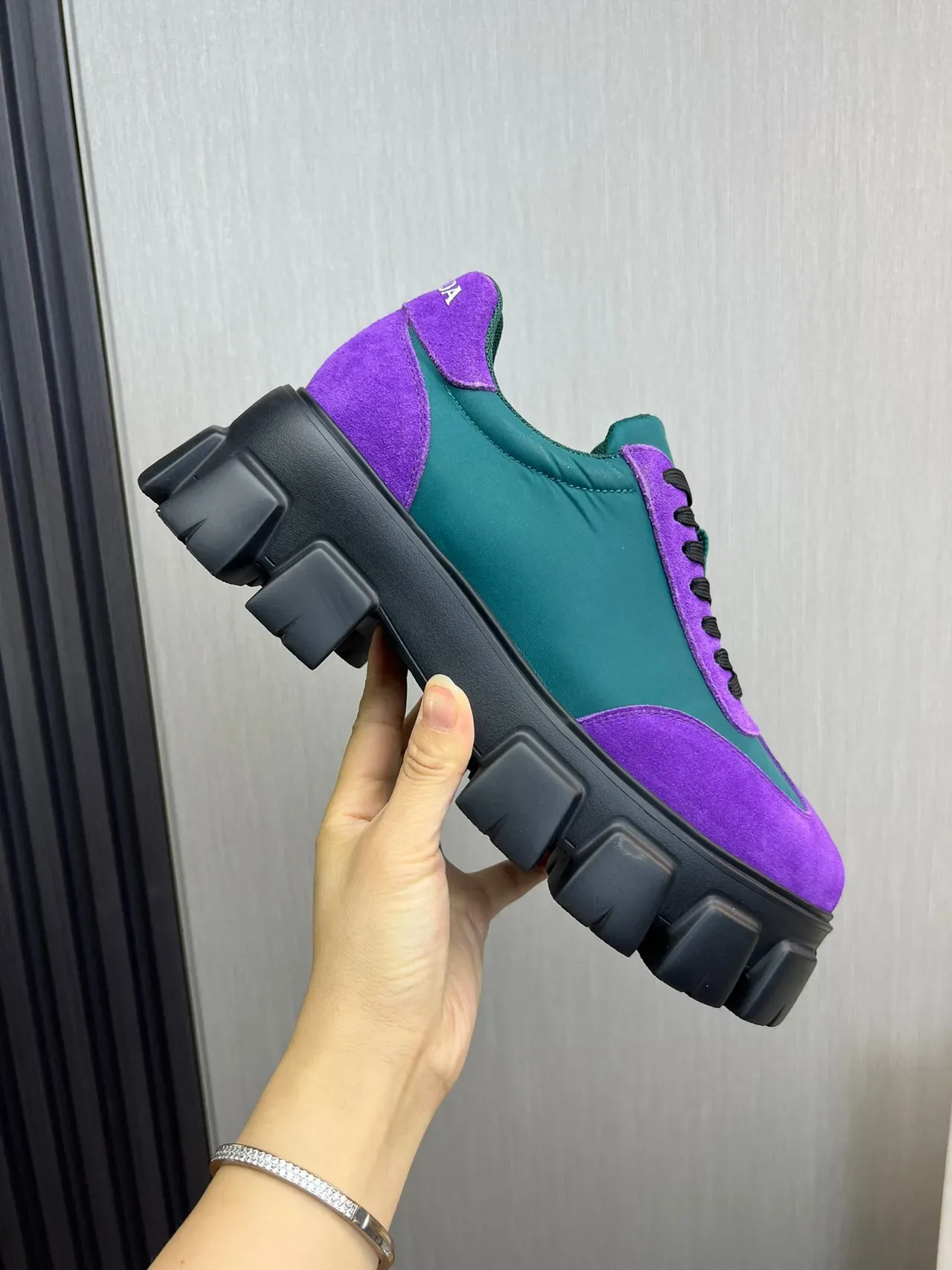 Prada Cloudbust Purple and Teal Suede Nylon Chunky Sneakers 6
