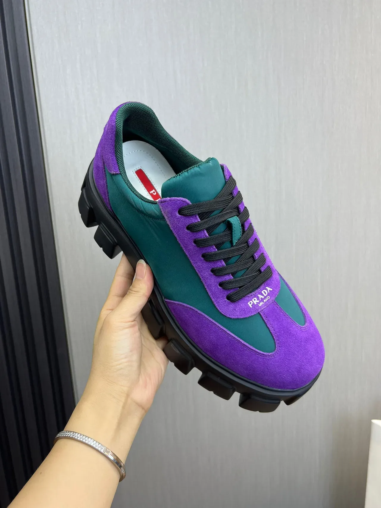 Prada Cloudbust Purple and Teal Suede Nylon Chunky Sneakers 7