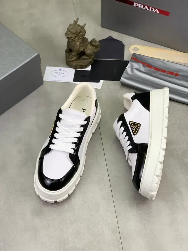 Prada Cloudbust White and Black Patent Leather Lifestyle Sneakers 3