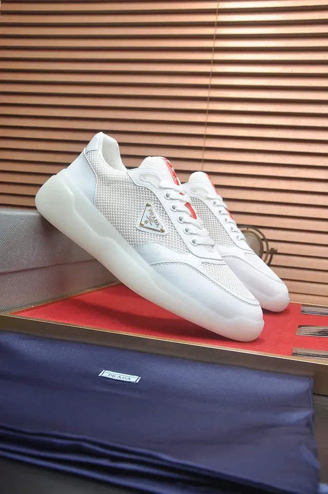 Prada Cloudbust White and Red Mesh Lifestyle Sneakers 4