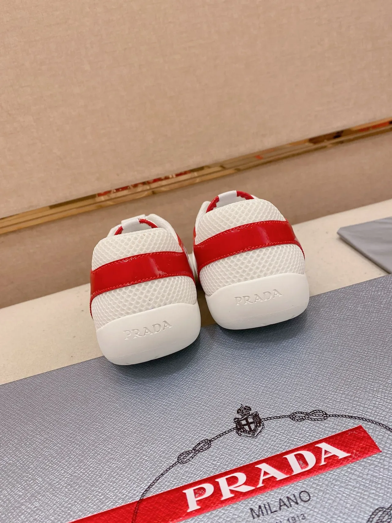 Prada Cloudbust White and Red Patent Mesh Lifestyle Sneaker 3