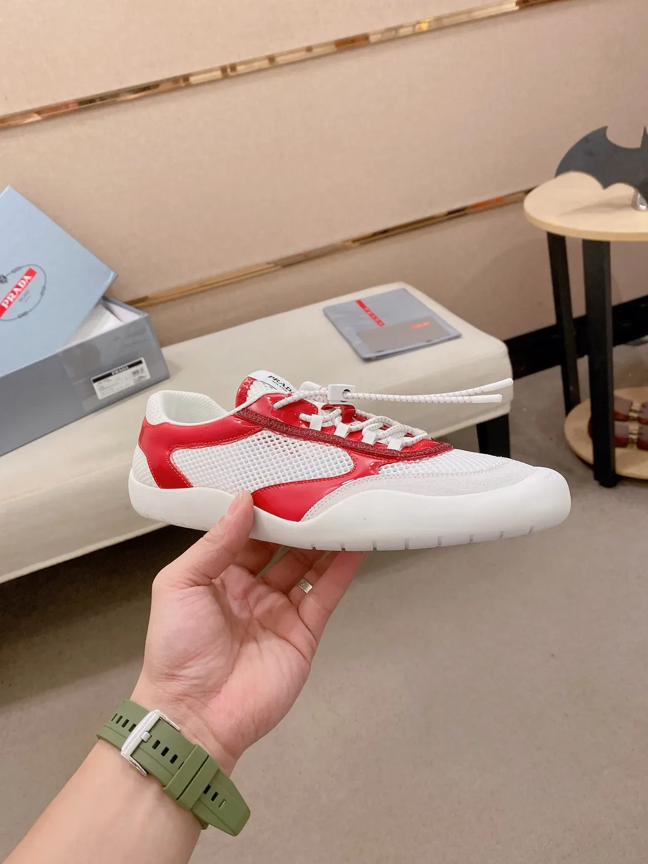 Prada Cloudbust White and Red Patent Mesh Lifestyle Sneaker 4