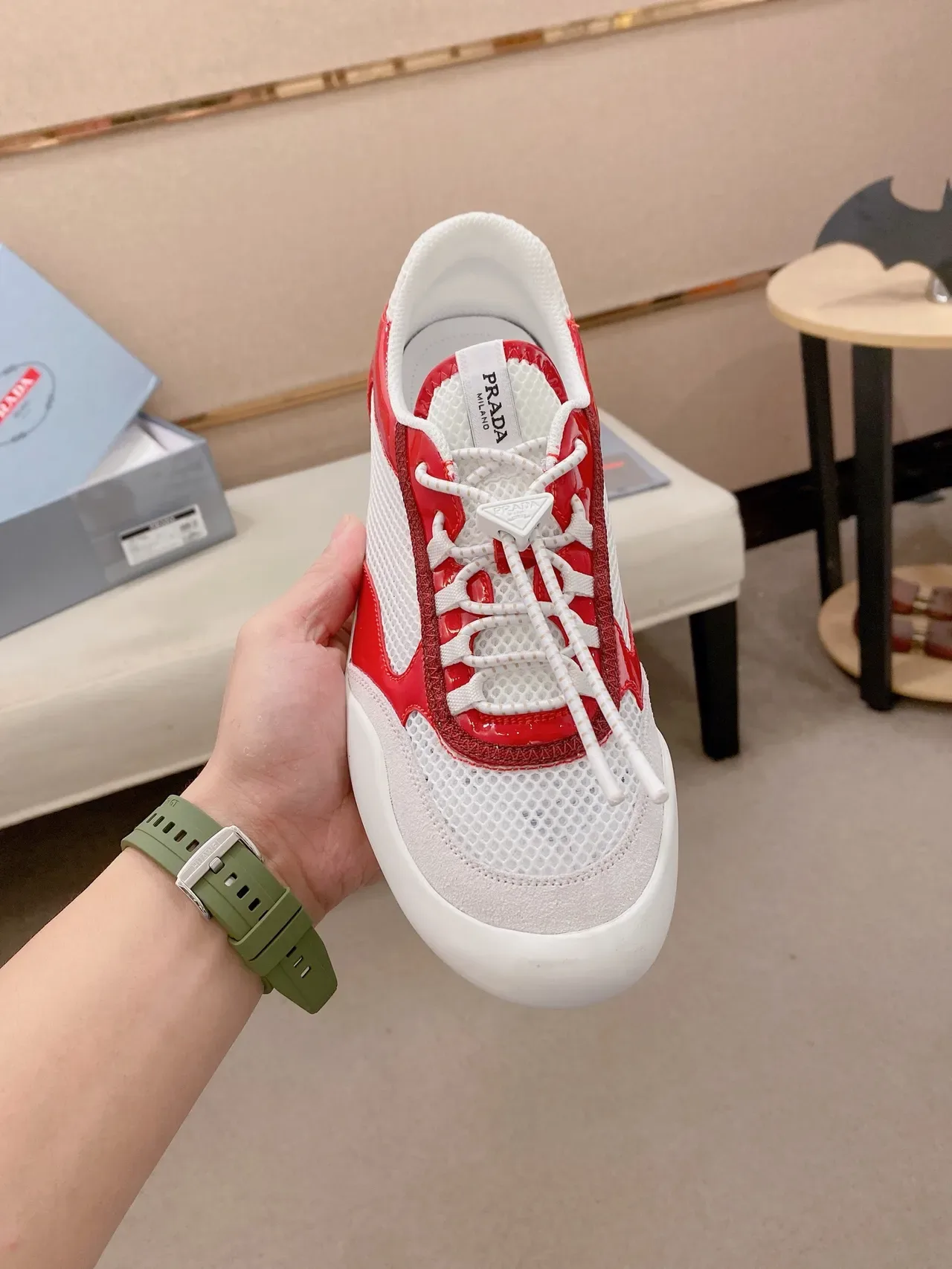 Prada Cloudbust White and Red Patent Mesh Lifestyle Sneaker 5