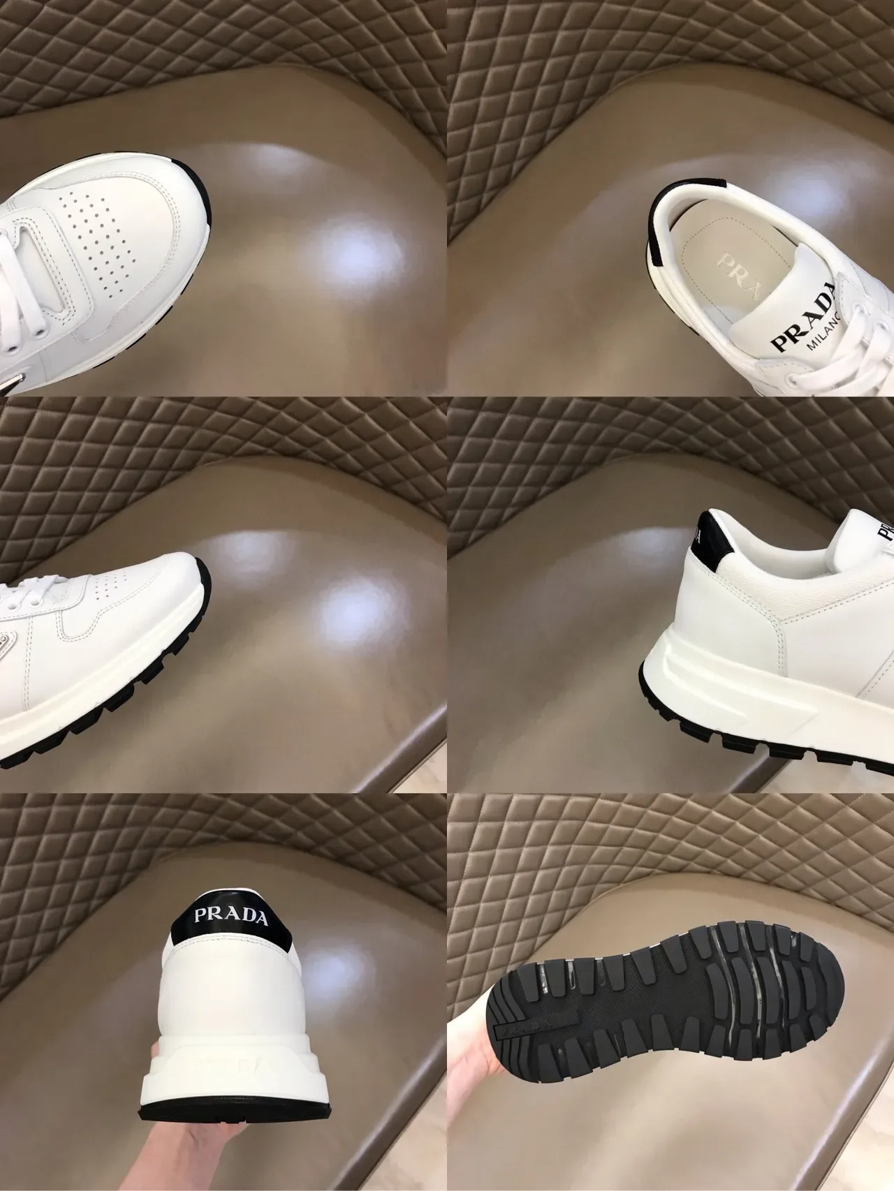 Prada Cloudbust White Black Leather-Like Upper Triangular Logo Patch Chunky Sneakers 2