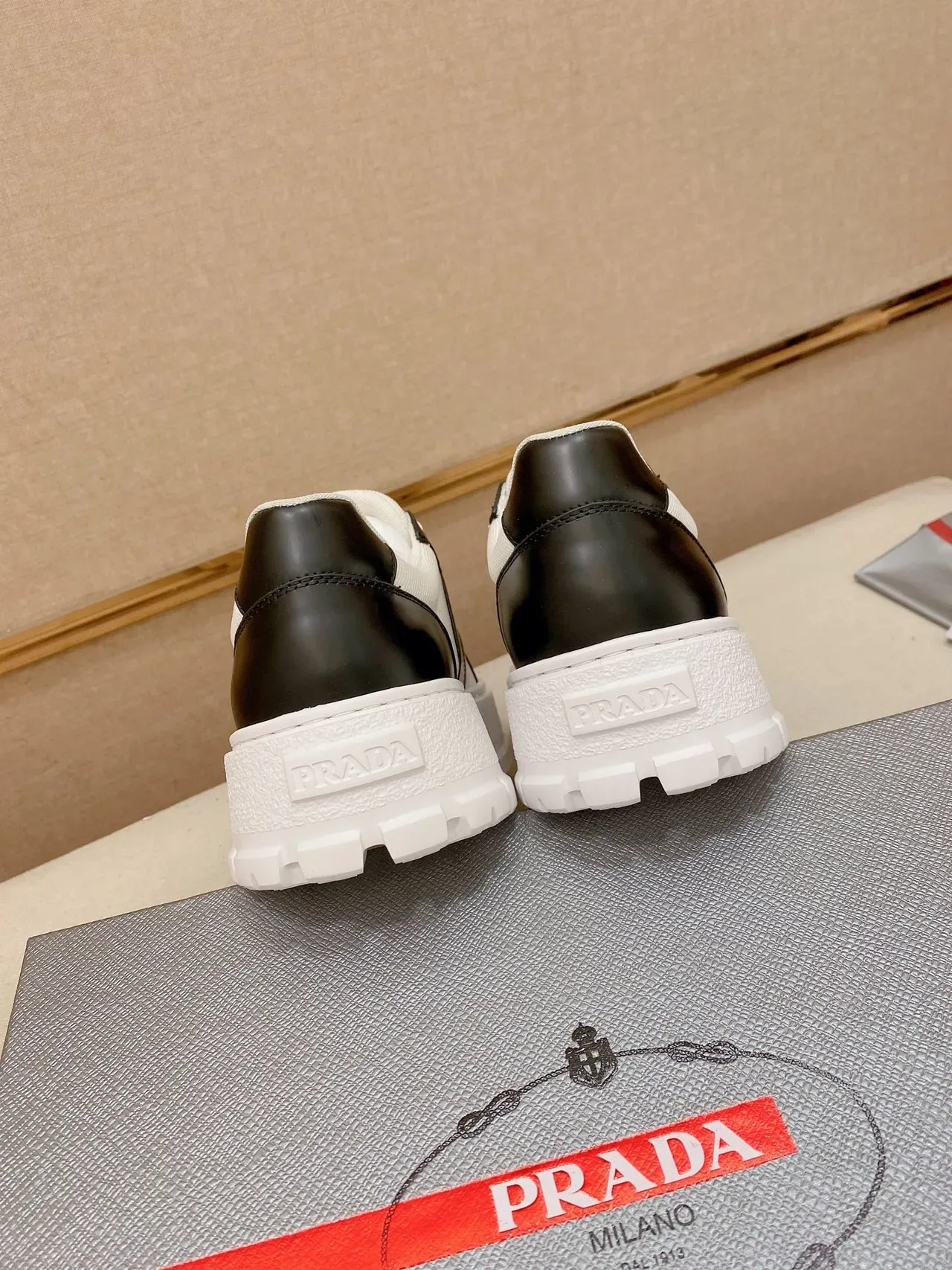 Prada Cloudbust White Black Platform Sole Canvas And Leather Paneling Chunky Sneakers 3