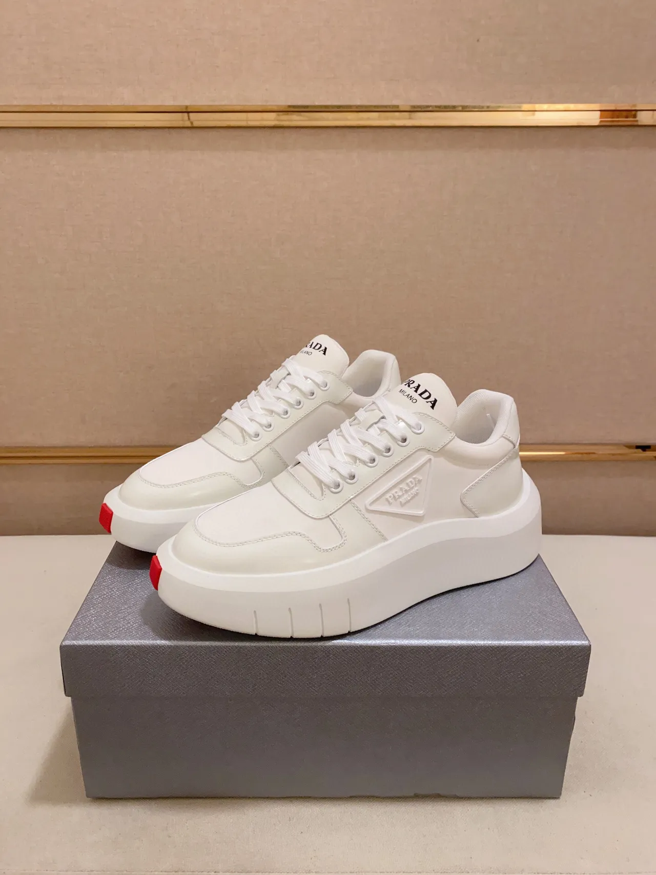 Prada Cloudbust White Leather Chunky Platform Lifestyle Sneakers 3